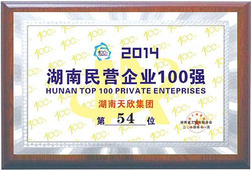 2014年湖南民營(yíng)企業(yè)100強(qiáng) 第54位